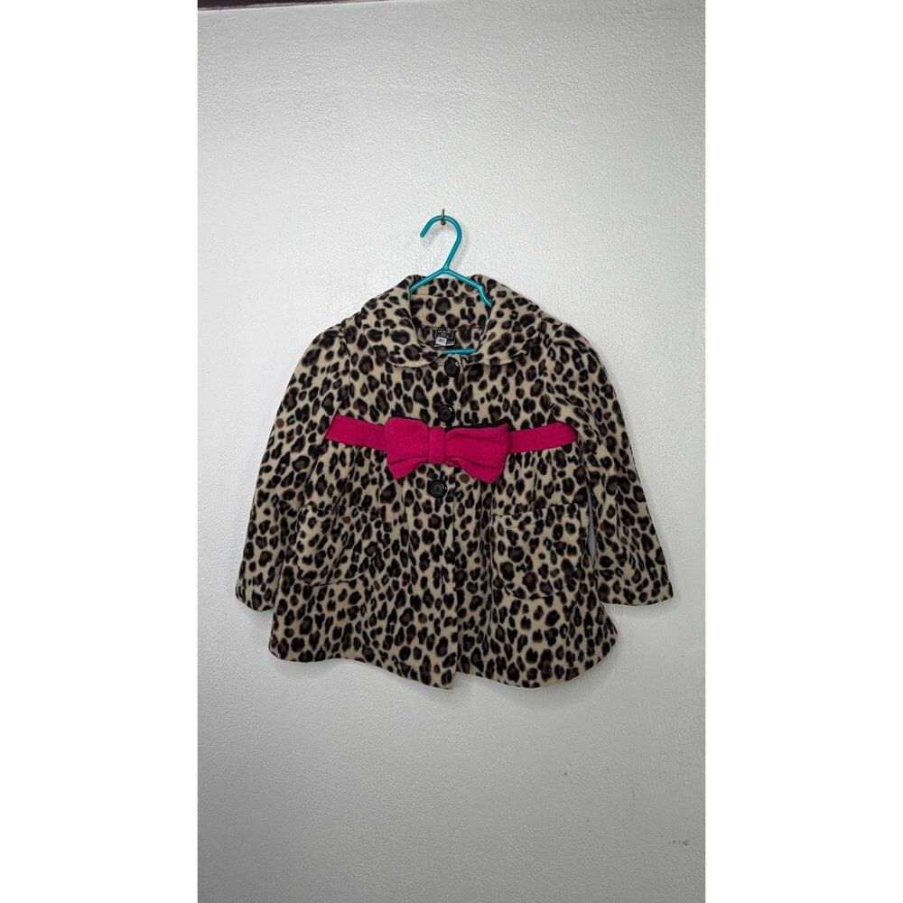 Mack & Co Leopard Print Fleece Swing Coat Girls 4T Pink Bow Belt